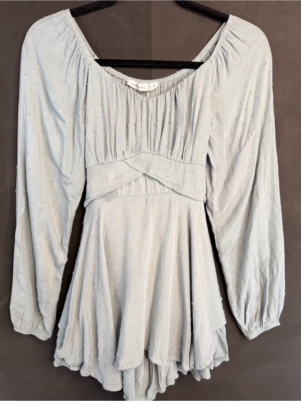 Altar’d State Sage Green Long Sleeved Clip Dot Mini Jumper With Back Tie Size XS